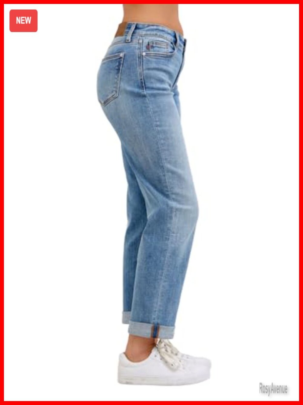 Mid Rise Light Wash Cuffed Boyfriend Jeans - Picture 6 of 6